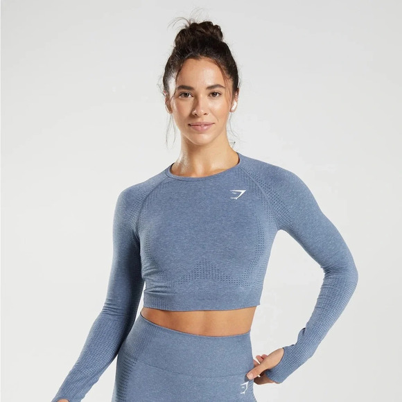 Gymshark Vital Seamless 2.0 Crop Top - Evening Blue Marl size S - Picture 3 of 7